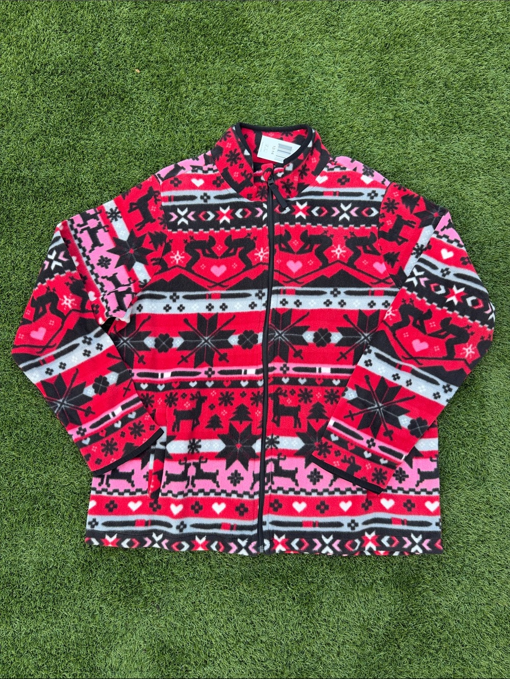 Vera Bradley Nordic Stripe Red Black Fleece Jacket - L NWT Reindeer Skiing